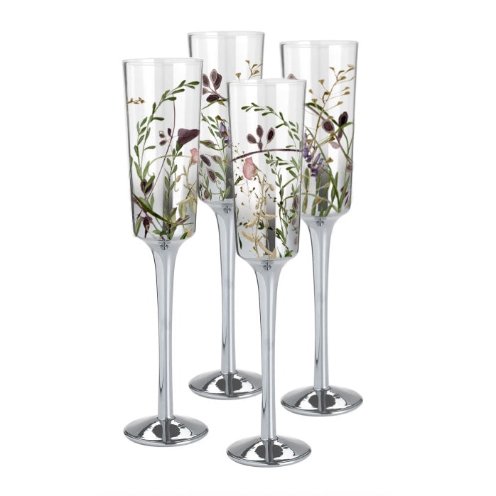 NEW Wildflower Champagne Flutes Set of 4