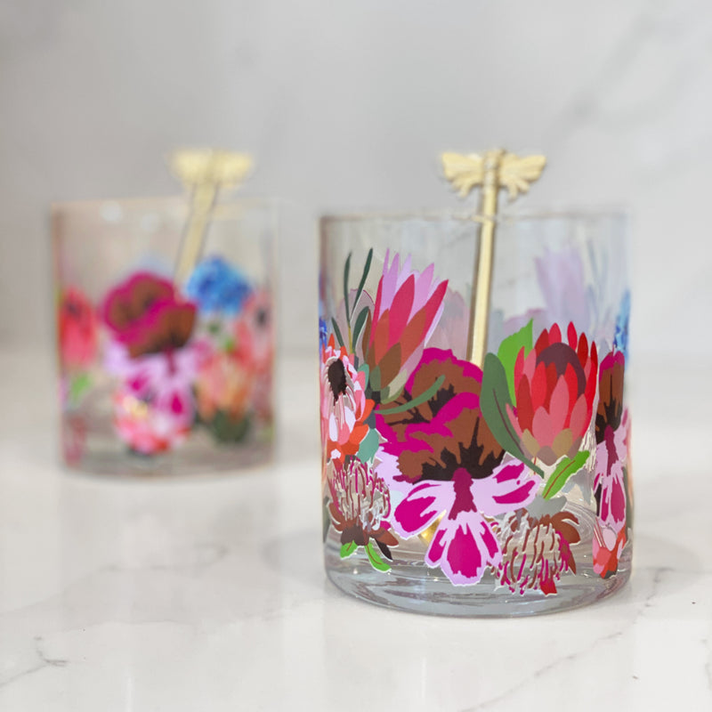 NEW Botanic Blooms Glass Set of 4